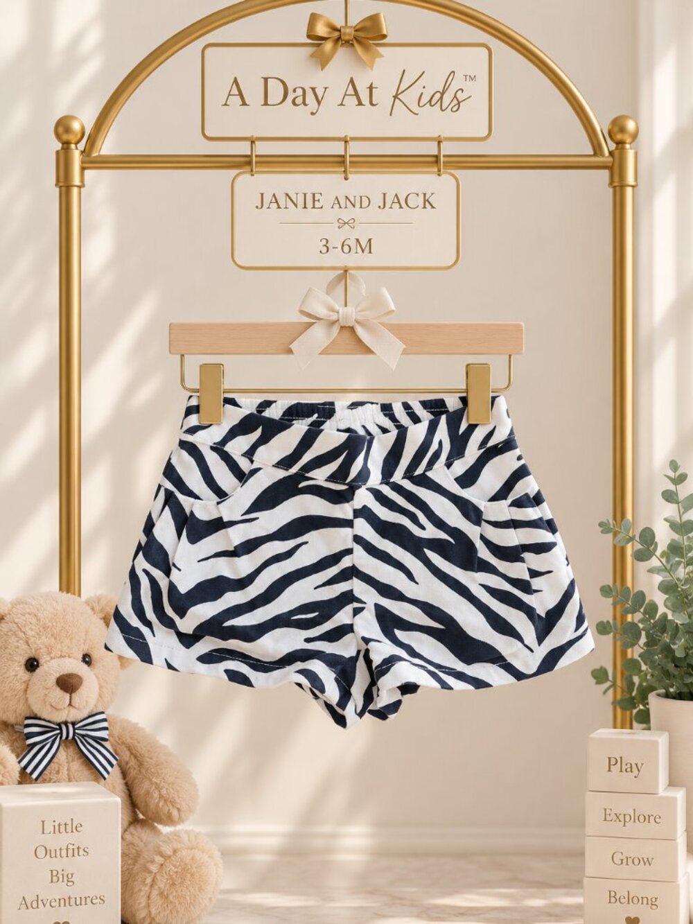 Fashion Statement Mini-Me Navy Janie and Jack Zebra Shorts 3-6 Mo 100% Cotton